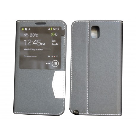 Pochette fenêtre pour Samsung Galaxy Note 3 N9000 simili-cuir noir + film protection écran