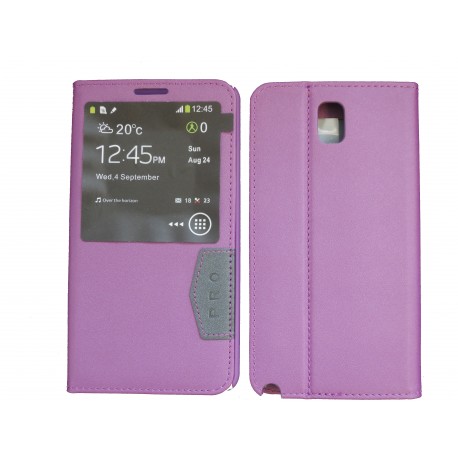 Pochette fenêtre pour Samsung Galaxy Note 3 N9000 simili-cuir violette + film protection écran