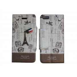 Pochette pour Iphone 5C simili-cuir Tour Eiffel marron+ film protection écran offert