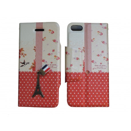 Pochette pour Iphone 5C simili-cuir Tour Eiffel rouge pois blancs + film protection écran offert