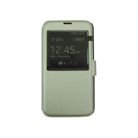 Pochette pour Samsung Galaxy S5 G900 simili-cuir argent + film protection écran