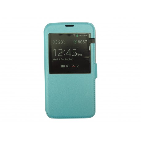 Pochette pour Samsung Galaxy S5 G900 simili-cuir bleu turquoise nacré + film protection écran