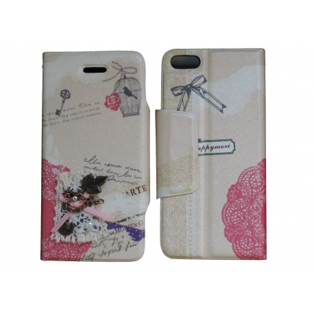 Pochette pour Iphone 5C simili-cuir petit oiseau + film protection écran offert