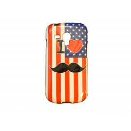 Coque pour Samsung Galaxy S3 Mini/ I8190 Etats-Unis/USA moustache + film protection écran offert