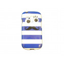 Coque TPU pour Samsung Galaxy S3 Mini/ I8190 rayée bleue moustache + film protection écran offert