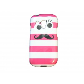 Coque TPU pour Samsung Galaxy S3 Mini/ I8190 rayée rose moustache + film protection écran offert