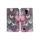 Pochette pour Samsung Galaxy S4 Mini/I9190 simili-cuir noire papillons roses + film protection écran