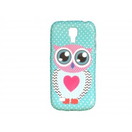 Coque TPU pour Samsung Galaxy S4 Mini/I9190 bleue hibou rose + film protection écran offert