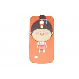Coque silicone pour Samsung Galaxy S4 Mini/I9190 orange petite fille + film protection écran offert