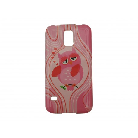 Coque TPU Samsung Galaxy S5 G900 rose hibou rose + film protection écran offert