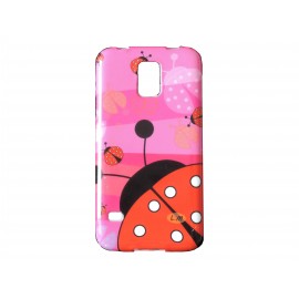 Coque TPU Samsung Galaxy S5 G900 rose coccinelle + film protection écran offert