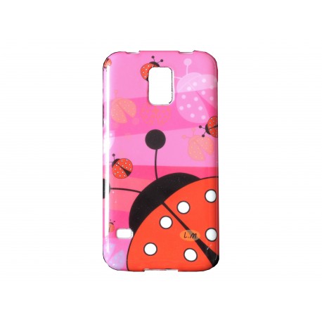 Coque TPU Samsung Galaxy S5 G900 rose coccinelle + film protection écran offert