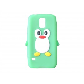 Coque silicone Samsung Galaxy S5 G900 pingouin vert + film protection écran offert