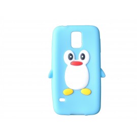Coque silicone Samsung Galaxy S5 G900 pingouin bleu turquoise + film protection écran offert
