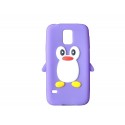Coque silicone Samsung Galaxy S5 G900 pingouin violet + film protection écran offert