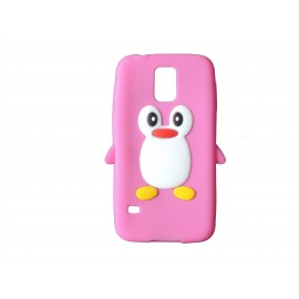 Coque silicone Samsung Galaxy S5 G900 pingouin rose bonbon + film protection écran offert