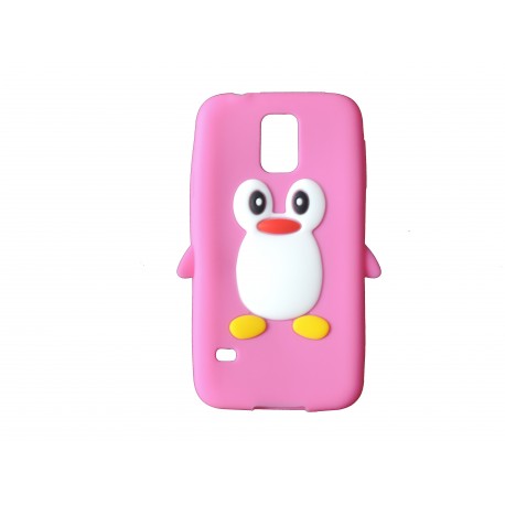 Coque silicone Samsung Galaxy S5 G900 pingouin rose bonbon + film protection écran offert