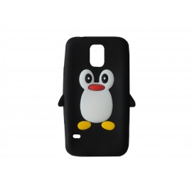 Coque silicone Samsung Galaxy S5 G900 pingouin noir + film protection écran offert