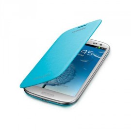 Pochette flip cover origine Samsung I9300 Galaxy S3 bleue turquoise + film protection écran