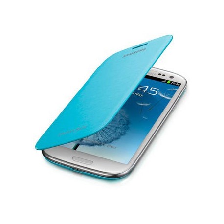 Pochette flip cover origine Samsung I9300 Galaxy S3 bleue turquoise + film protection écran