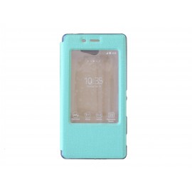Pochette pour Sony Xperia M2 simili-cuir vert émeraude fenêtre + film protection écran offert