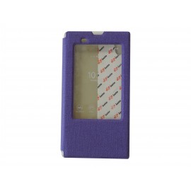 Pochette pour Sony Xperia T3 simili-cuir violet fenêtre + film protection écran offert