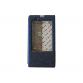 Pochette pour Sony Xperia T3 simili-cuir bleu nuit fenêtre + film protection écran offert