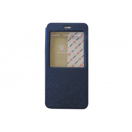 Pochette pour Iphone 6 plus simili-cuir bleu nuit fenêtre + film protection écran offert