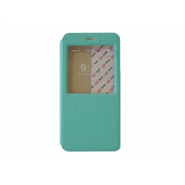 Pochette pour Iphone 6 plus simili-cuir vert émeraude fenêtre + film protection écran offert