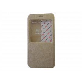 Pochette pour Iphone 6 plus simili-cuir or fenêtre + film protection écran offert