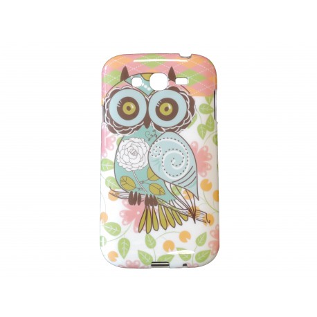 Coque TPU Samsung Galaxy Grand I9080 hibou saumon+ film protection écran offert