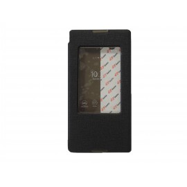 Pochette pour Sony Xperia T2 simili-cuir noir fenêtre + film protection écran offert