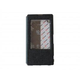 Pochette pour Sony Xperia Z2 simili-cuir noir fenêtre + film protection écran offert