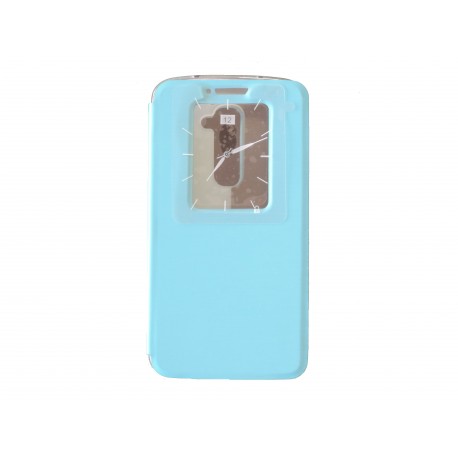 Pochette pour LG G2 bleue turquoise fenêtre + film protection écran offert