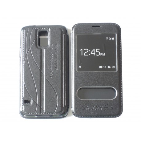 Pochette pour Samsung Galaxy S5 G900 simili-cuir noir+ film protection écran