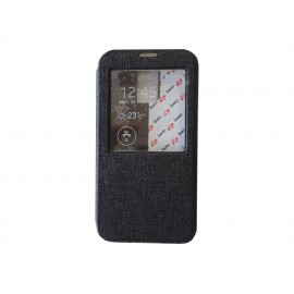 Pochette pour Samsung Galaxy S5 G900 simili-cuir noir fenêtre + film protection écran