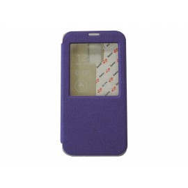 Pochette pour Samsung Galaxy S5 G900 simili-cuir violet fenêtre + film protection écran