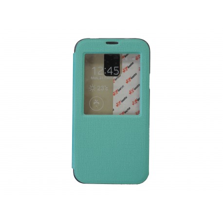 Pochette pour Samsung Galaxy S5 G900 simili-cuir vert fenêtre + film protection écran