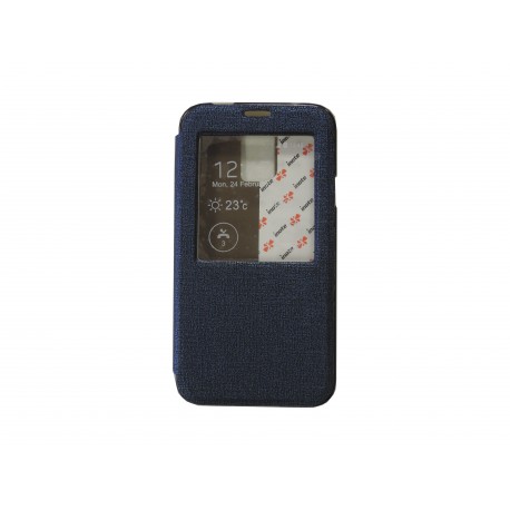 Pochette pour Samsung Galaxy S5 G900 simili-cuir bleu nuit fenêtre + film protection écran