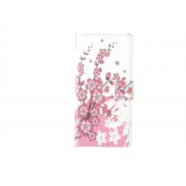 Pochette pour Wiko Highway fleurs roses + film protection écran