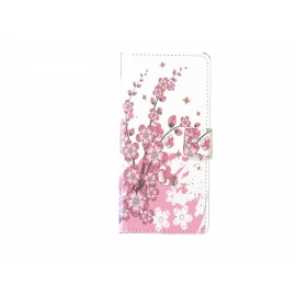 Pochette pour Wiko Highway fleurs roses + film protection écran