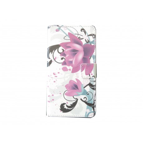 Pochette pour Wiko Getaway fleurs roses + film protection écran