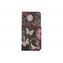 Pochette pour Wiko Getaway noire papillons roses + film protection écran