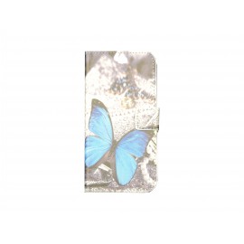 Pochette pour Wiko Barry papillon bleu + film protection écran