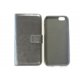 Pochette portefeuille pour Iphone 6 simili-cuir noir + film protection écran offert