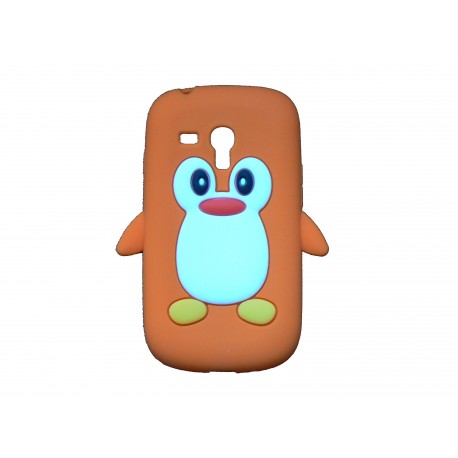 Coque silicone pour Samsung Galaxy S3 Mini/ I8190 pingouin orange + film protection écran offert