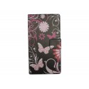 Pochette pour Sony Xperia M2 noire papillons roses + film protection écran offert