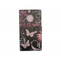 Pochette pour Wiko Cink Peax 1-2 noire papillons roses+ film protection écran