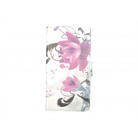 Pochette pour Wiko Sunset fleurs roses+ film protection écran