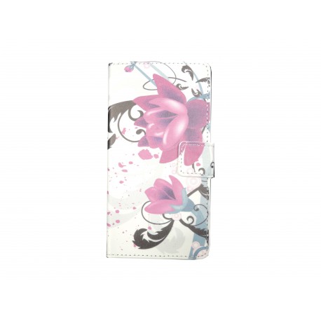 Pochette pour Wiko Sunset fleurs roses+ film protection écran